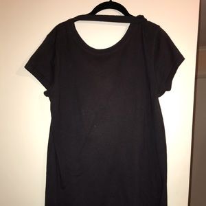 Cutout back basic black t-shirt dress